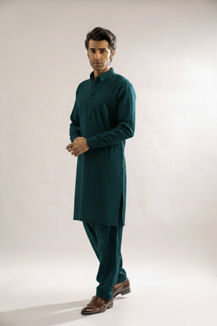 Edge Republic Mens RTW Shalwar Kameez Wash N wear Teal Green Premium  - Festive Collection