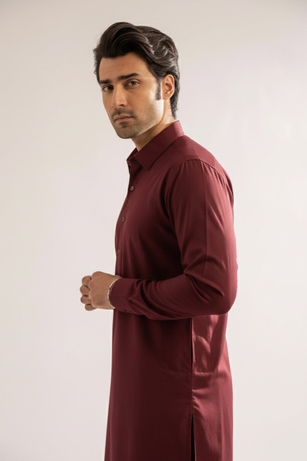 Edge Republic Mens RTW Shalwar Kameez Wash N wear Dark Maroon Premium  - Festive Collection