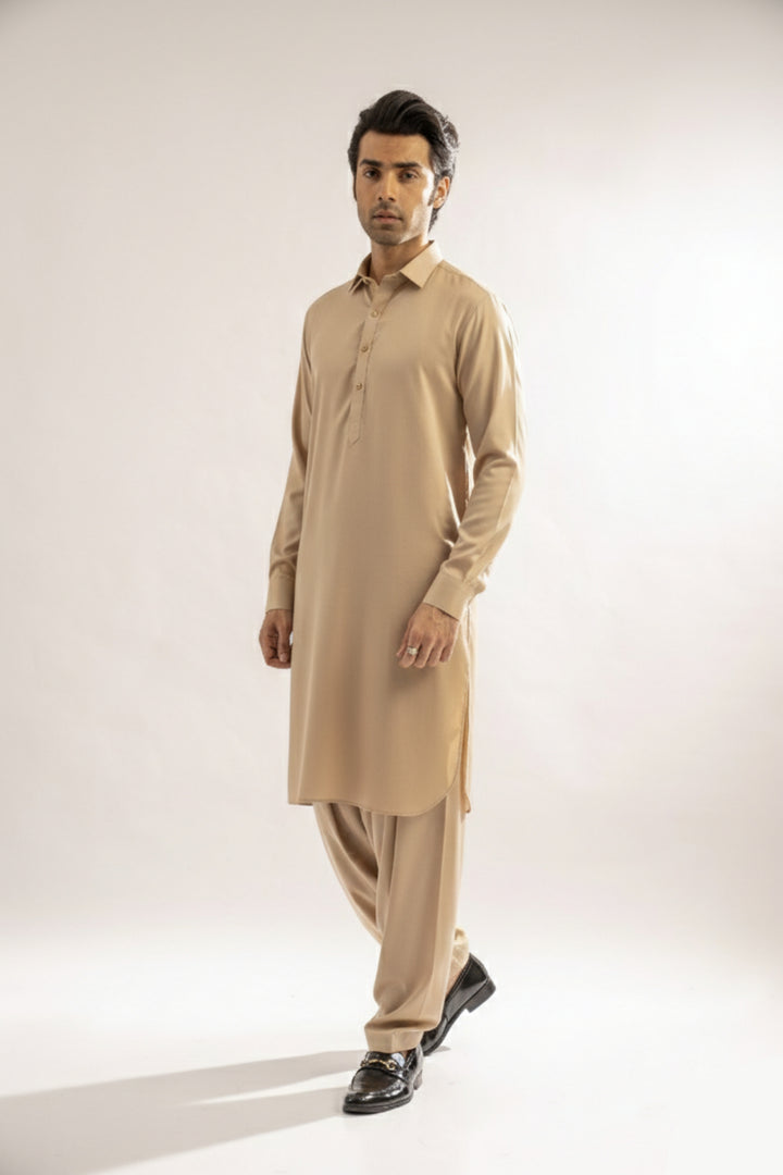 Edge Republic Mens RTW Shalwar Kameez Wash N wear Beige Premium  - Festive Collection