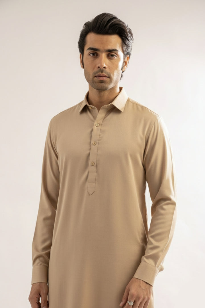 Edge Republic Mens RTW Shalwar Kameez Wash N wear Beige Premium  - Festive Collection