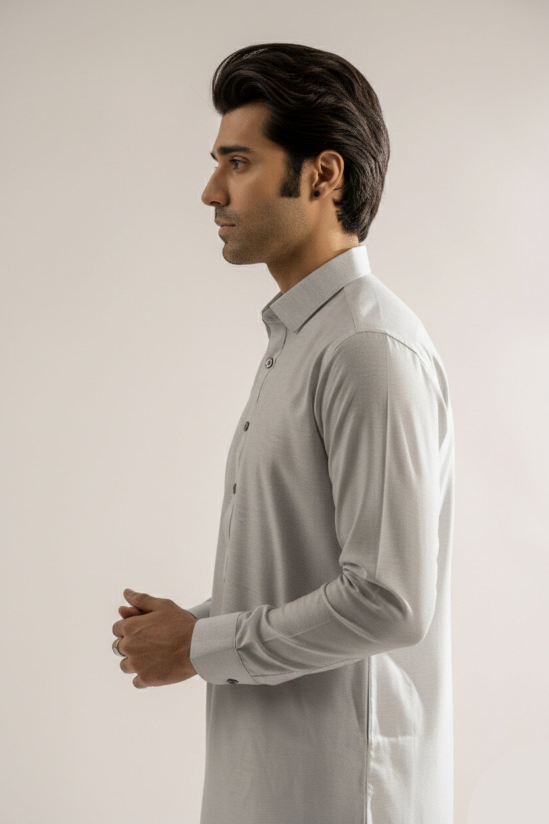 Edge Republic Mens RTW Shalwar Kameez Wash N wear Light Grey Premium  - Festive Collection