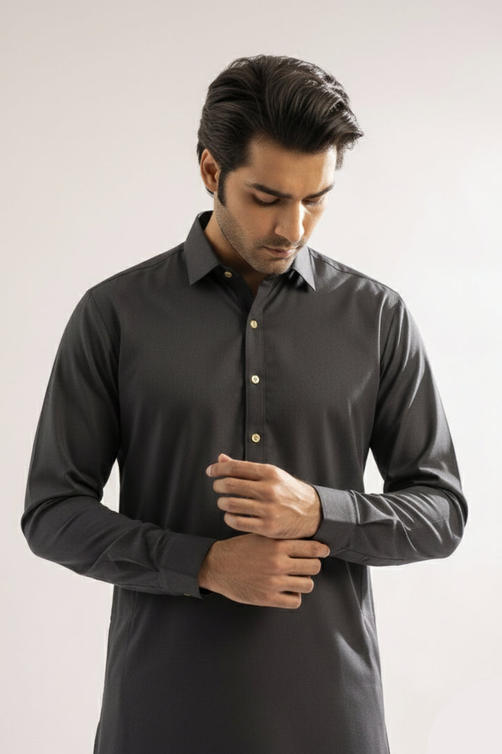 Edge Republic Mens RTW Shalwar Kameez Wash N wear Black Premium  - Festive Collection