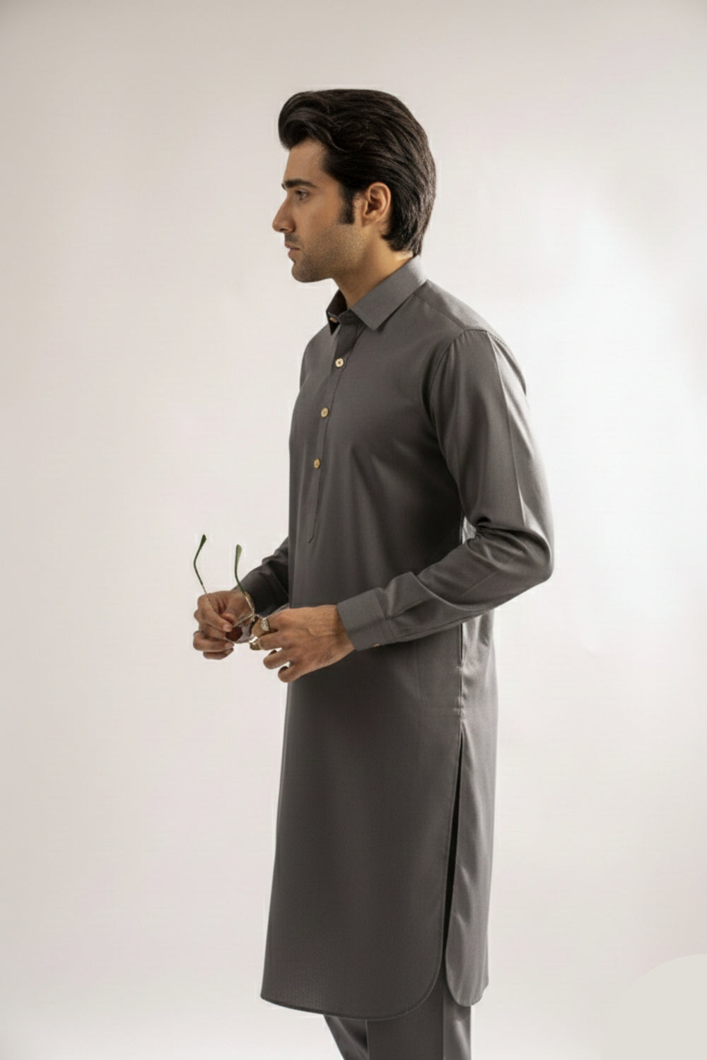Edge Republic Mens RTW Shalwar Kameez Wash N wear Dark Grey Premium  - Festive Collection