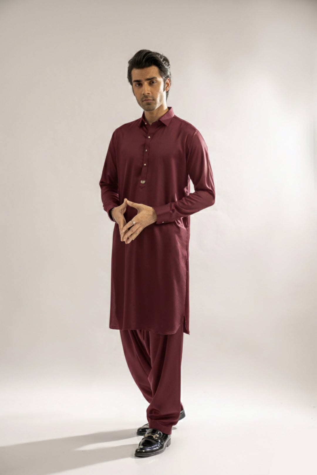 Edge Republic Mens RTW Shalwar Kameez Wash N wear Maroon Premium  - Festive Collection