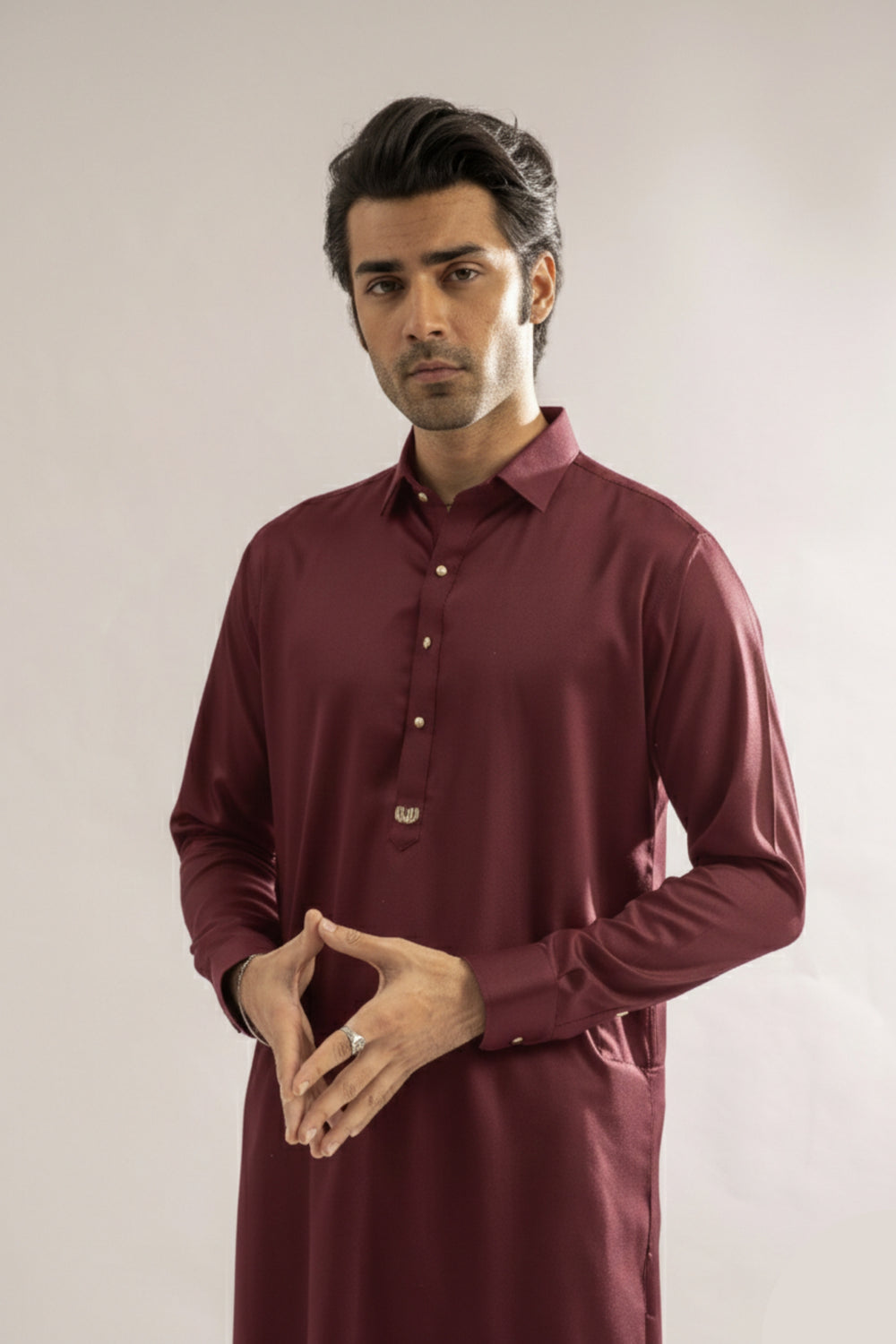 Edge Republic Mens RTW Shalwar Kameez Wash N wear Maroon Premium  - Festive Collection