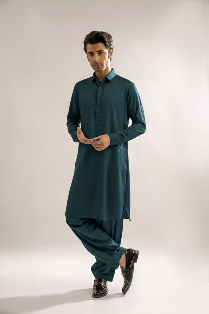Edge Republic Mens RTW Shalwar Kameez Wash N wear Emerald Green Premium  - Festive Collection