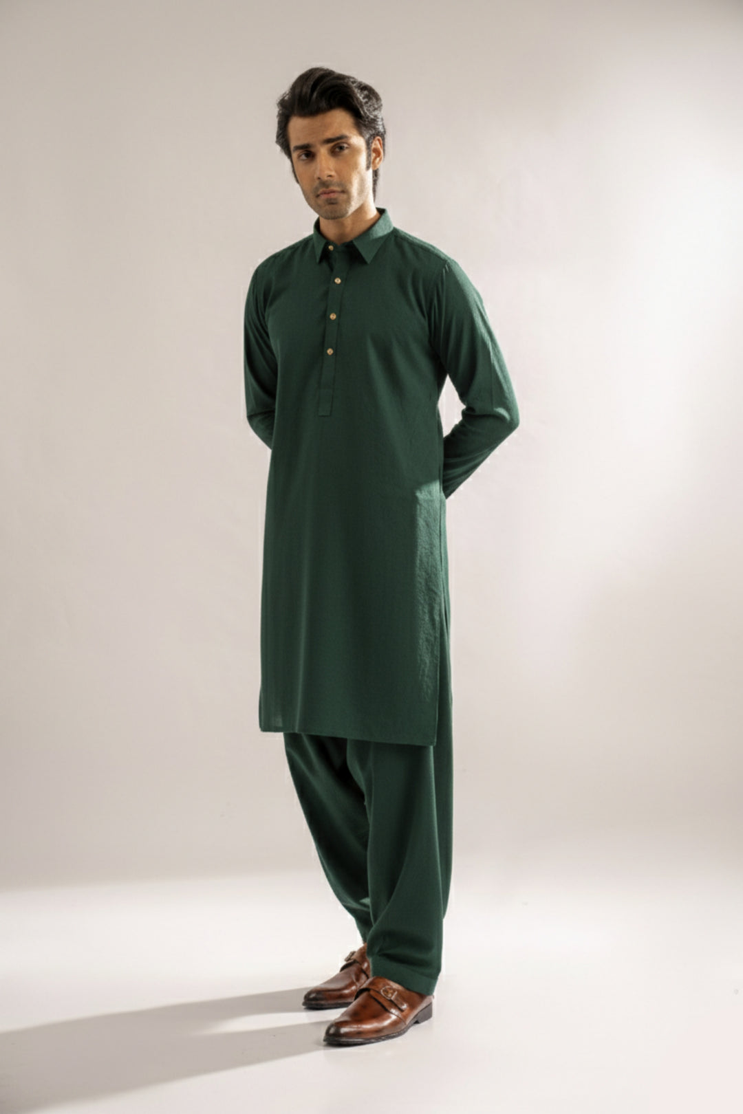 Edge Republic Mens RTW Shalwar Kameez Wash N wear Dark Green Premium  - Festive Collection