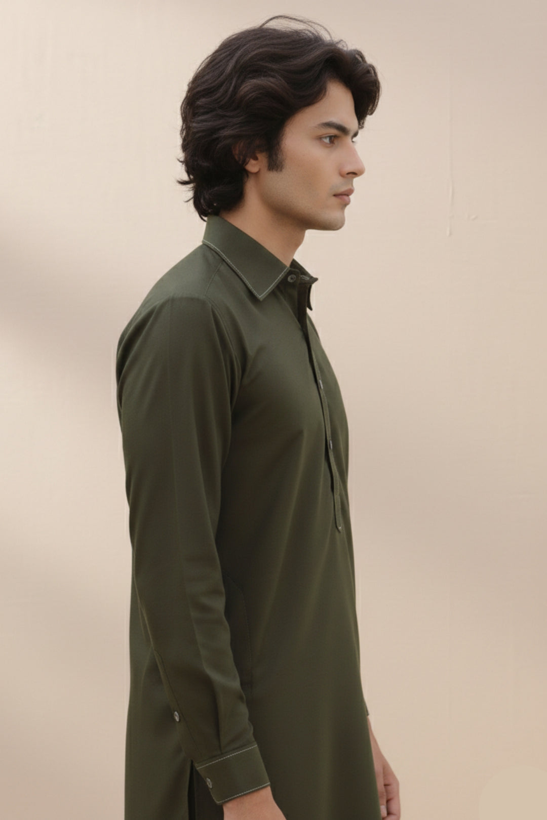 Edge Republic Mens RTW Shalwar Kameez Wash N wear Olive Green Premium  - Festive Collection