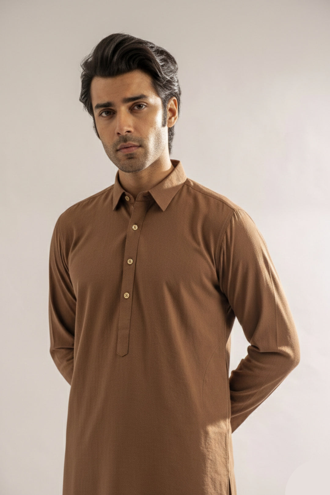 Edge Republic Mens RTW Shalwar Kameez Wash N wear Light Brown Premium  - Festive Collection