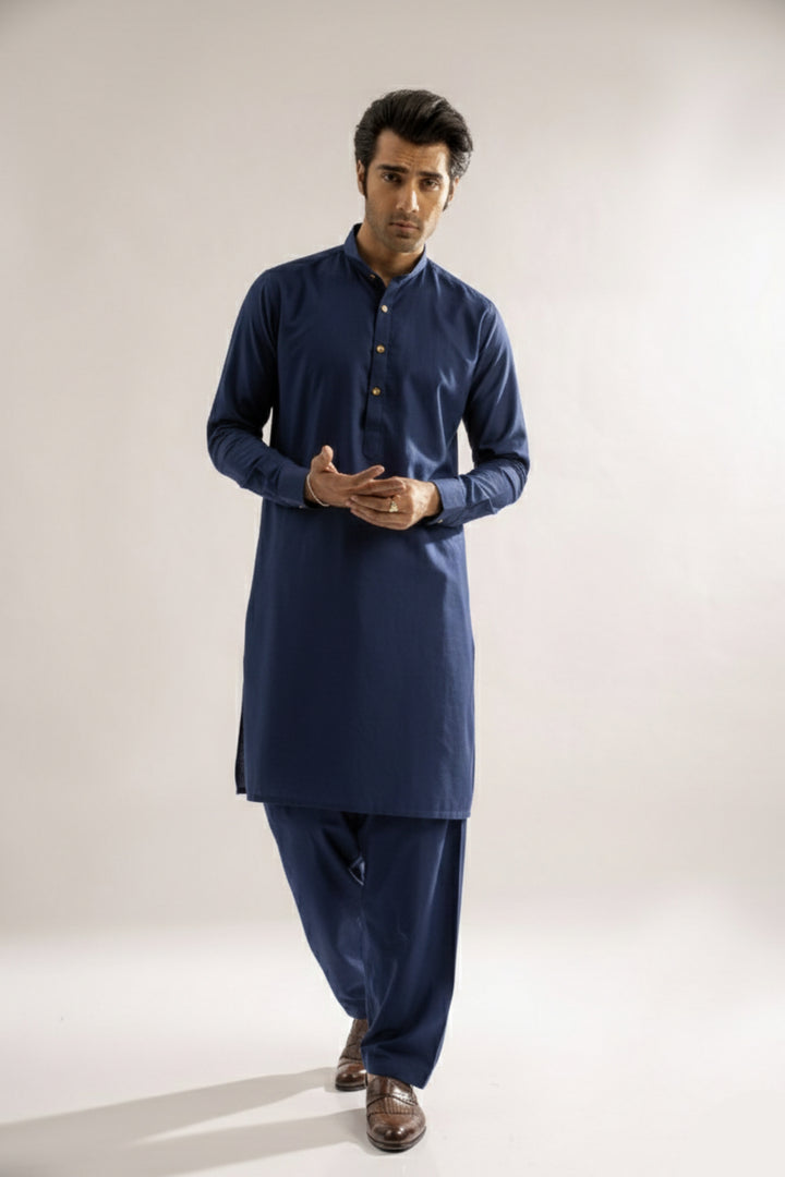Edge Republic Mens RTW Shalwar Kameez Wash N wear Blue Premium  - Festive Collection