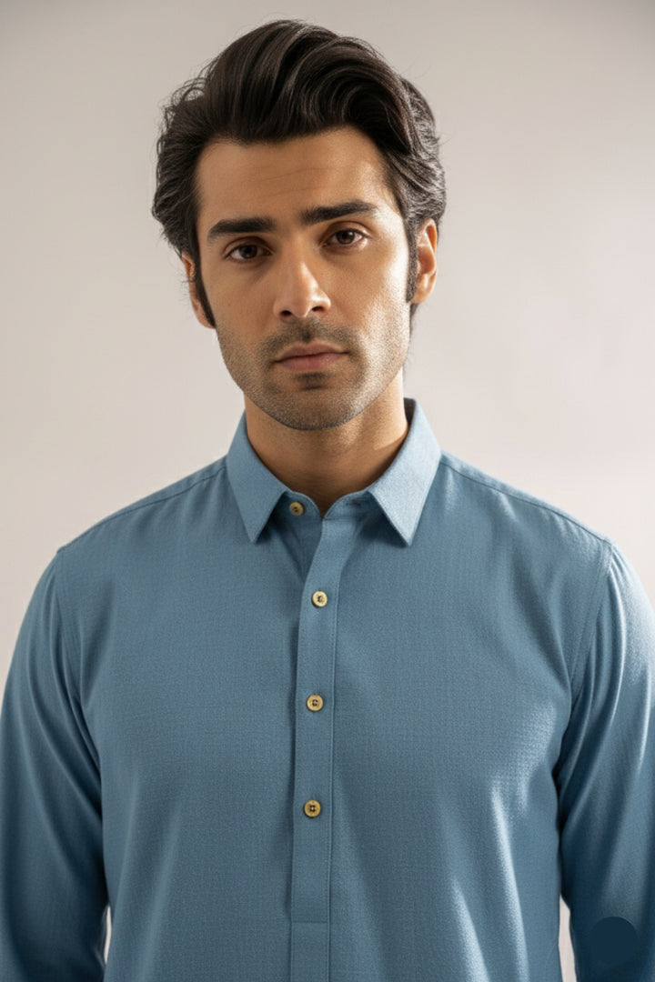 Edge Republic Mens RTW Shalwar Kameez Wash N wear Ice Blue Premium  - Festive Collection