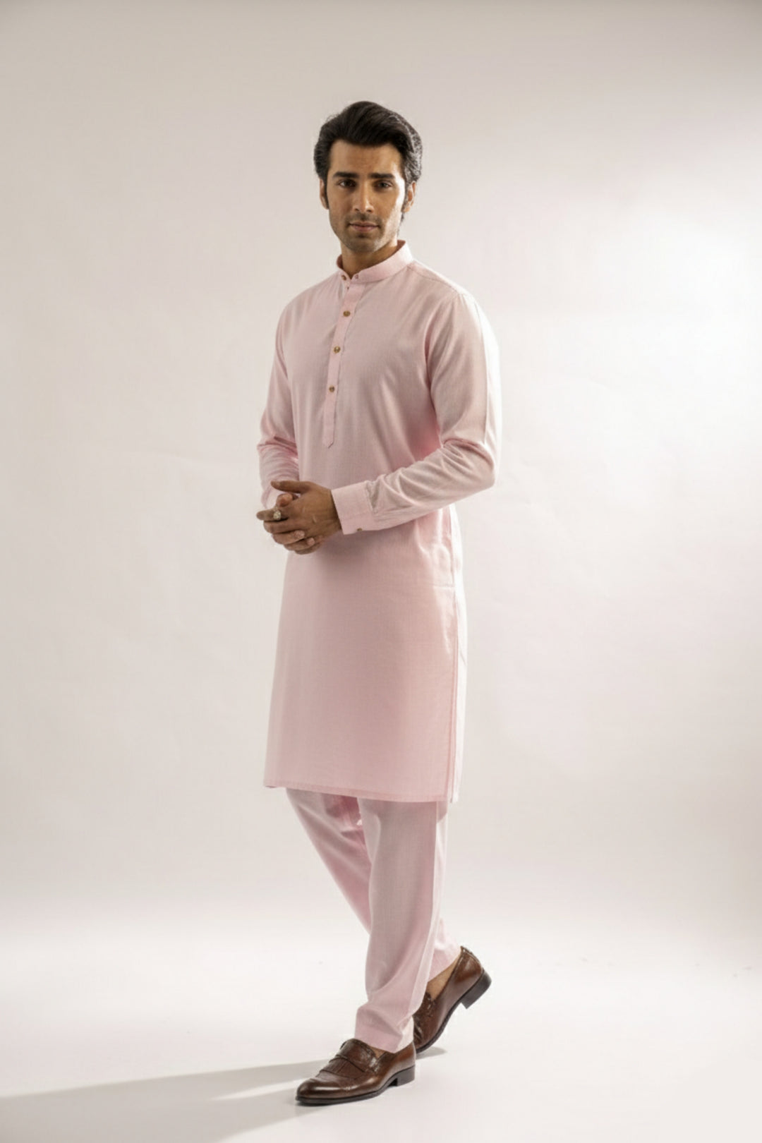 Edge Republic Mens RTW Shalwar Kameez Wash N wear Baby Pink Premium  - Festive Collection