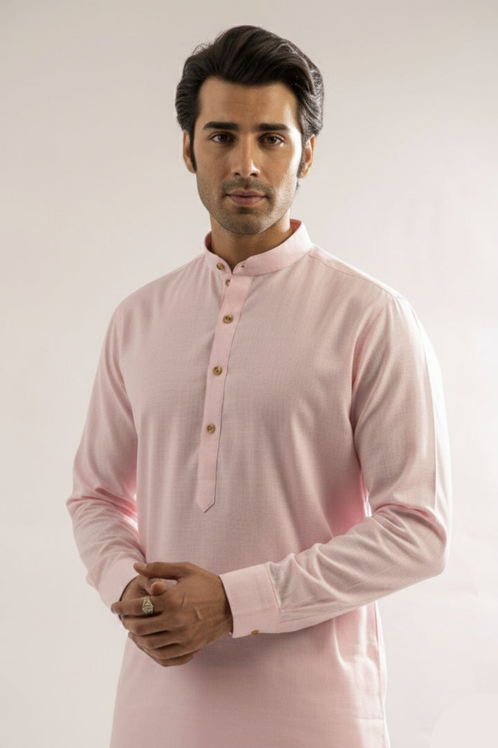 Edge Republic Mens RTW Shalwar Kameez Wash N wear Baby Pink Premium  - Festive Collection