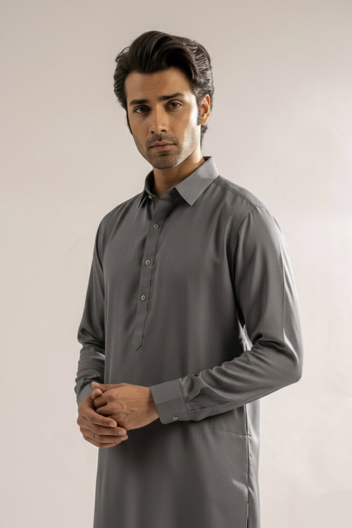 Edge Republic Mens RTW Shalwar Kameez Wash N wear Charcoal Grey Premium  - Festive Collection