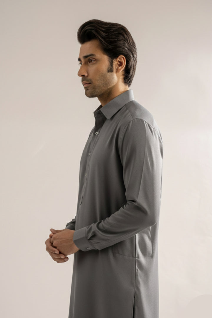 Edge Republic Mens RTW Shalwar Kameez Wash N wear Charcoal Grey Premium  - Festive Collection