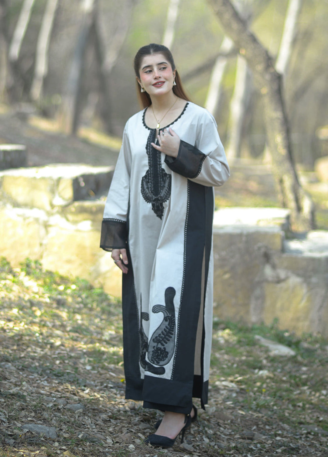 Urban Cut RTW Embroidered Cotton 1 Piece Black n Cream Dress Casual Collection