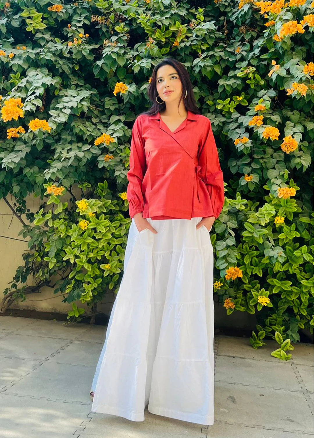 Urban Cut RTW Solids Cotton 1 Piece Red Wrap Shirt Casual Collection