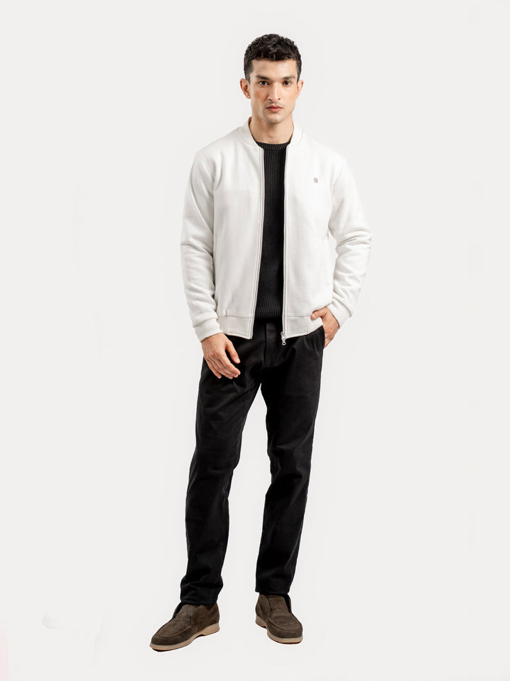 Brumano Pret Solids Polyester 1 Piece Vanilla Knitted Bomber Jacket