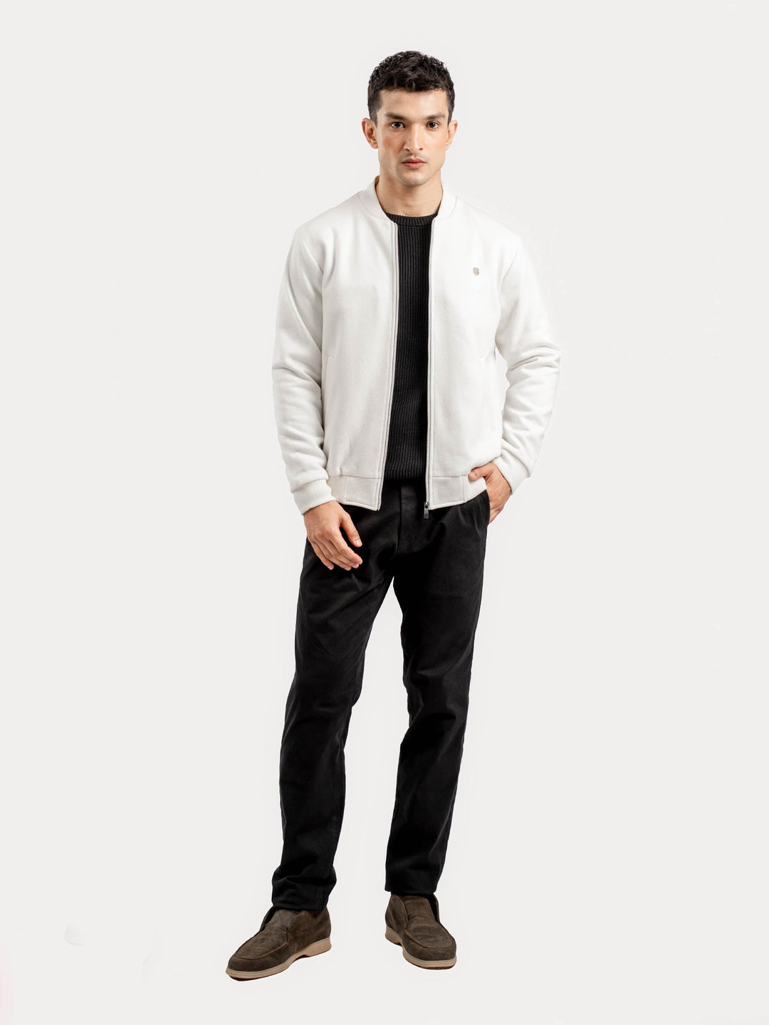 Brumano Mens RTW Solids Poly Jacket Vanilla Knitted Winter Collection