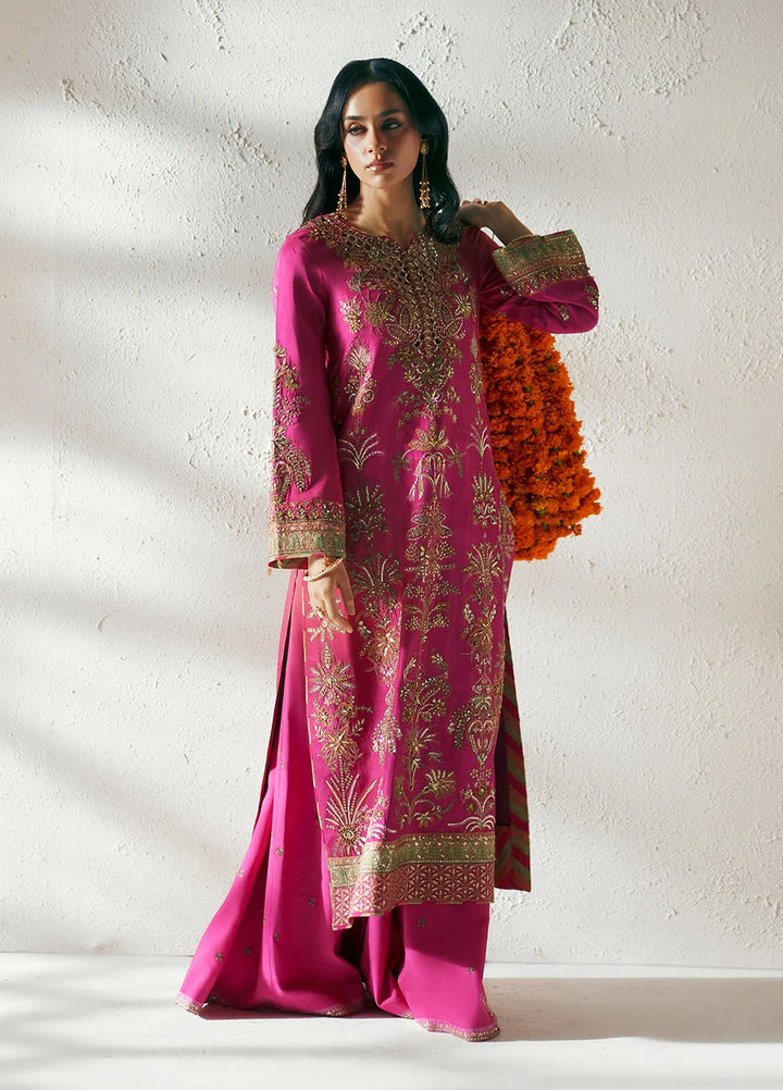 Vera Unstitched Embroidered Silk 3 Piece Suit VR26UWF Ada Magenta Shirt - Wedding Collection