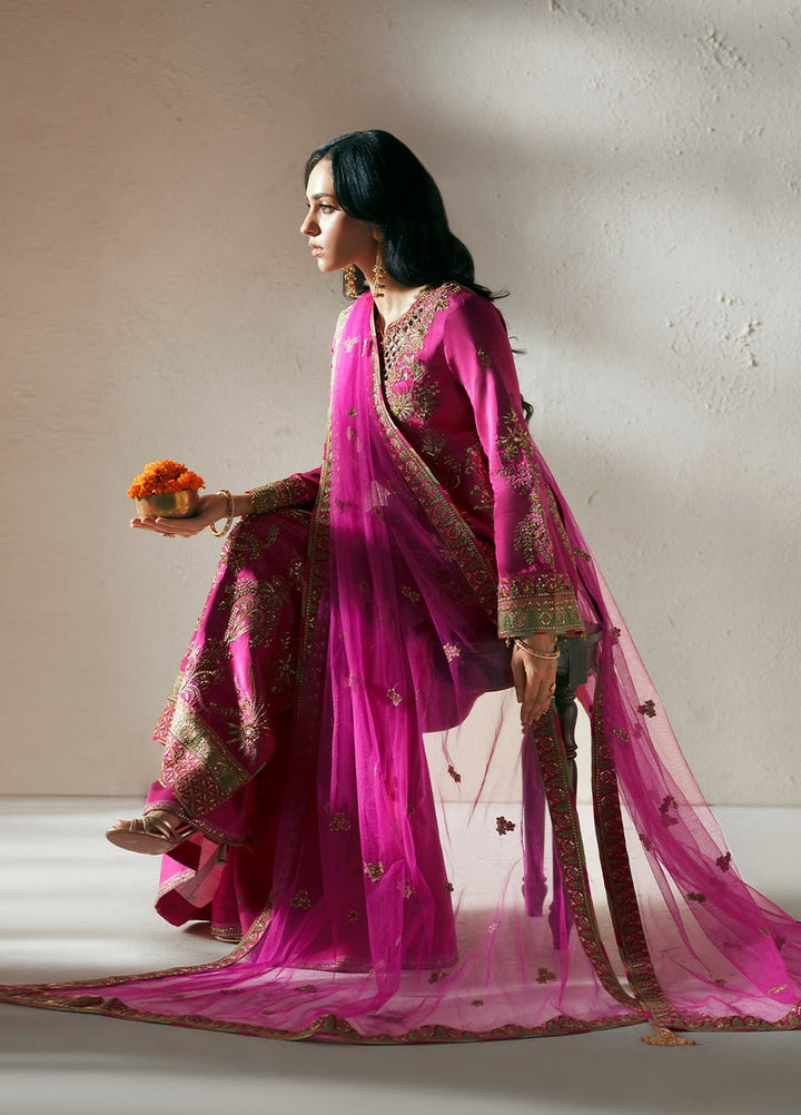 Vera Unstitched Embroidered Silk 3 Piece Suit VR26UWF Ada Magenta Shirt - Wedding Collection