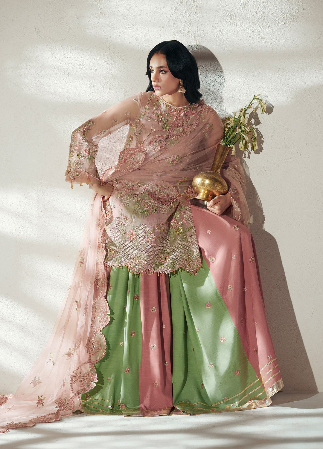 Vera Unstitched Embroidered Organza 3 Piece Suit VR26UWF Blush Pink - Wedding Collection