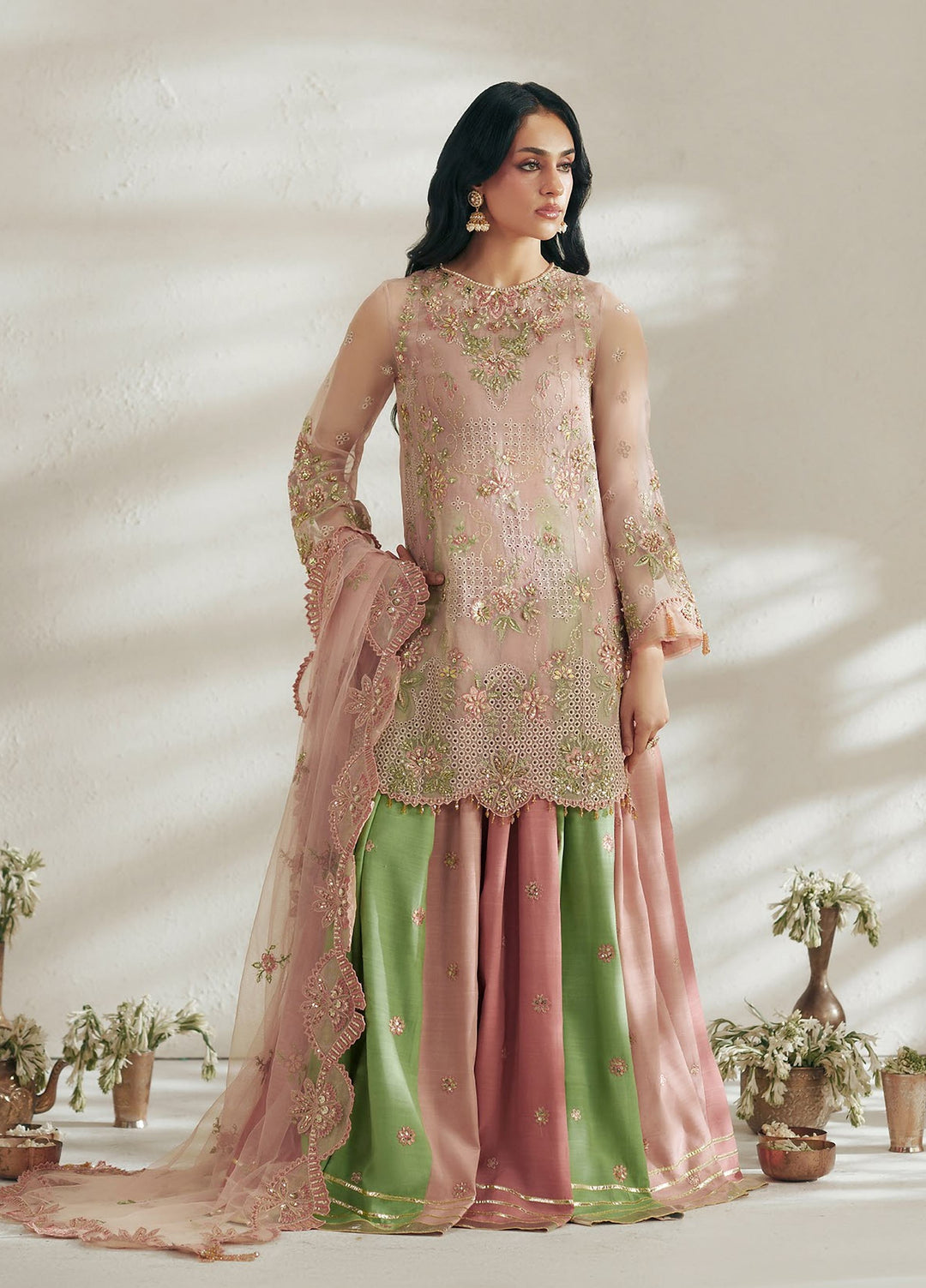 Vera Unstitched Embroidered Organza 3 Piece Suit VR26UWF Blush Pink - Wedding Collection