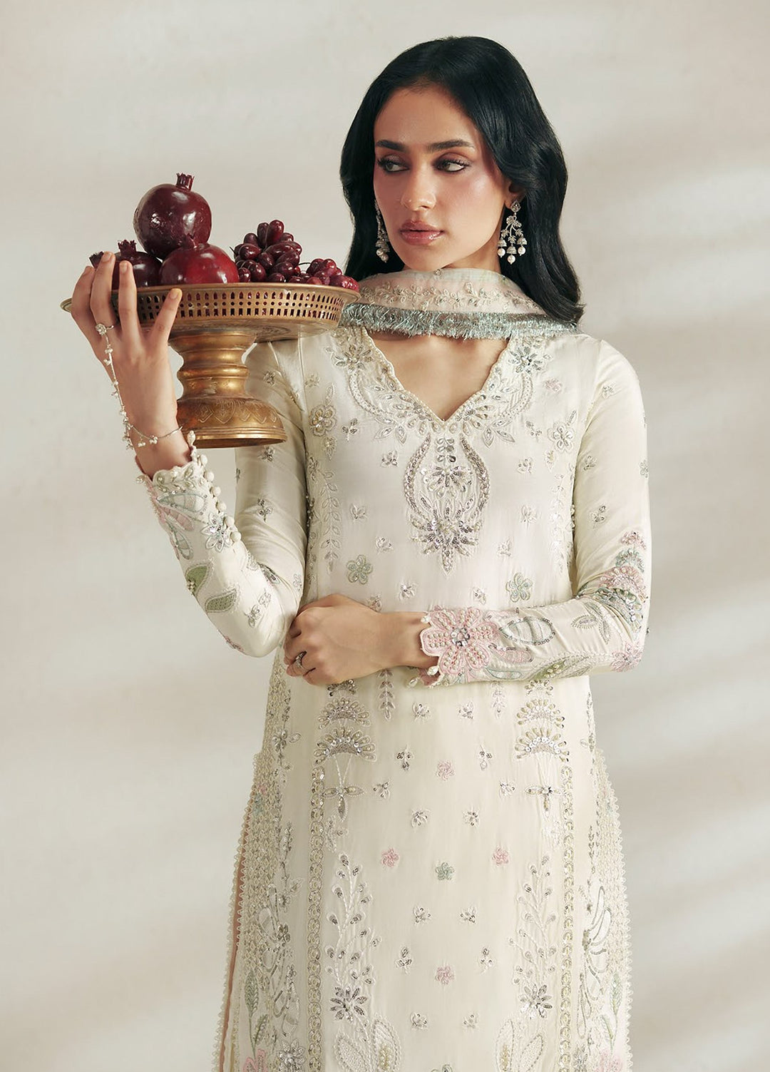 Vera Unstitched Embroidered Silk 3 Piece Suit VR26UWF Chand Ivory - Wedding Collection