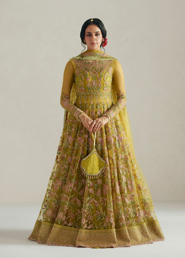 Vera Unstitched Embroidered Net 4 Piece Suit VR26UWF Marigold Mustard - Wedding Collection