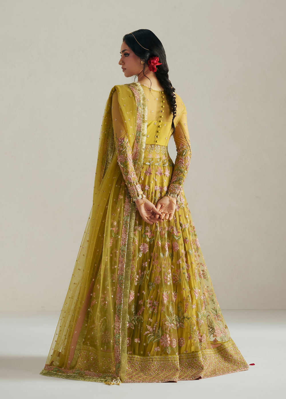 Vera Unstitched Embroidered Net 4 Piece Suit VR26UWF Marigold Mustard - Wedding Collection