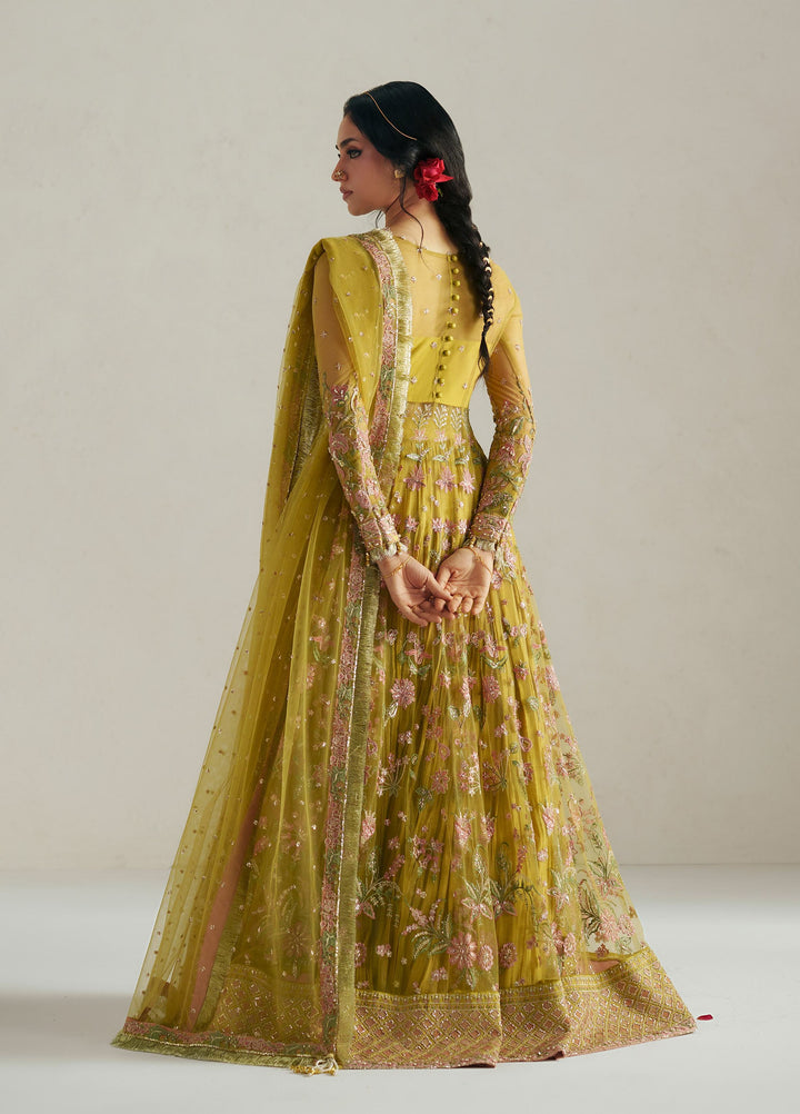 Vera Unstitched Embroidered Net 4 Piece Suit VR26UWF Marigold Mustard - Wedding Collection