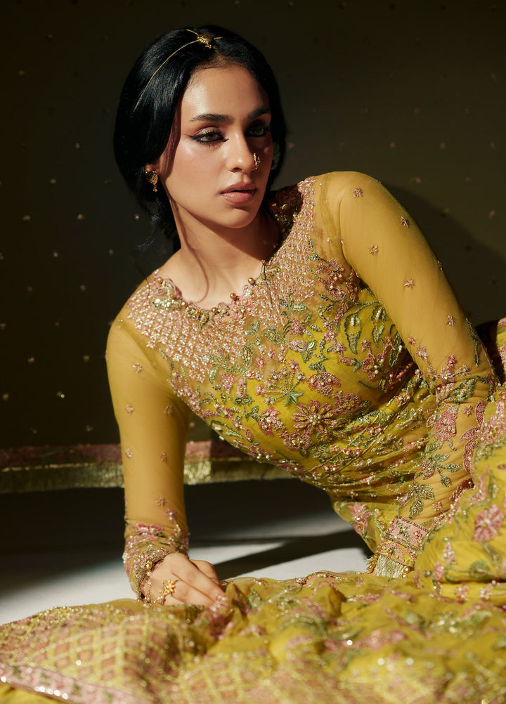 Vera Unstitched Embroidered Net 4 Piece Suit VR26UWF Marigold Mustard - Wedding Collection