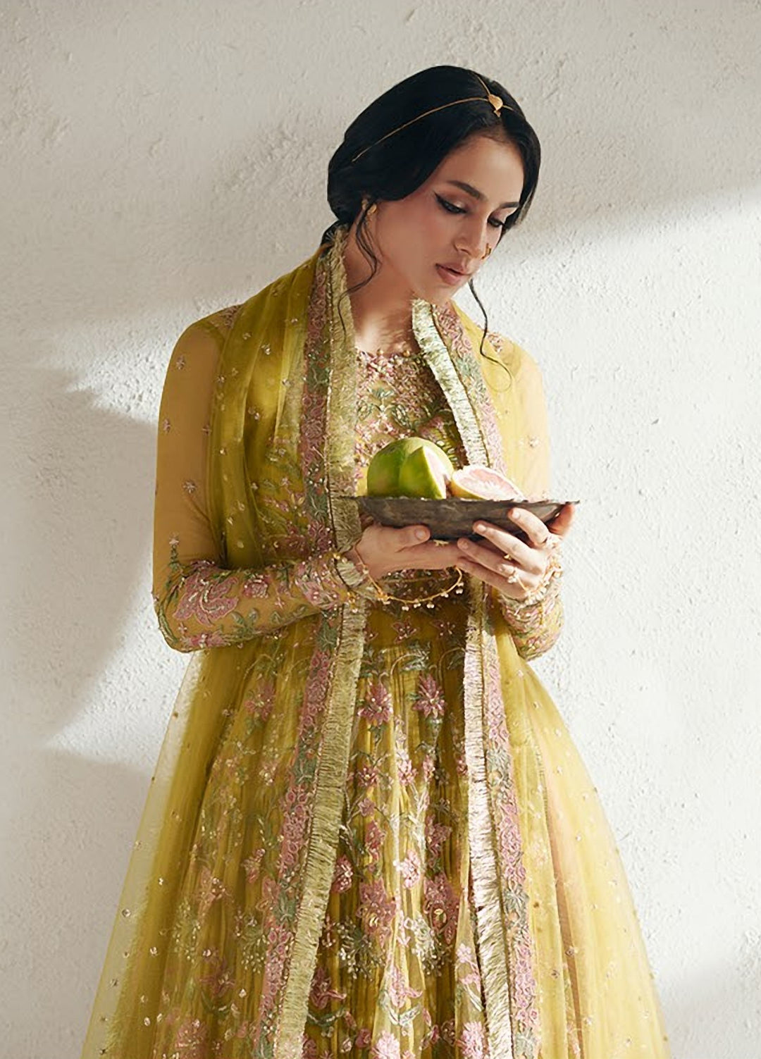 Vera Unstitched Embroidered Net 4 Piece Suit VR26UWF Marigold Mustard - Wedding Collection