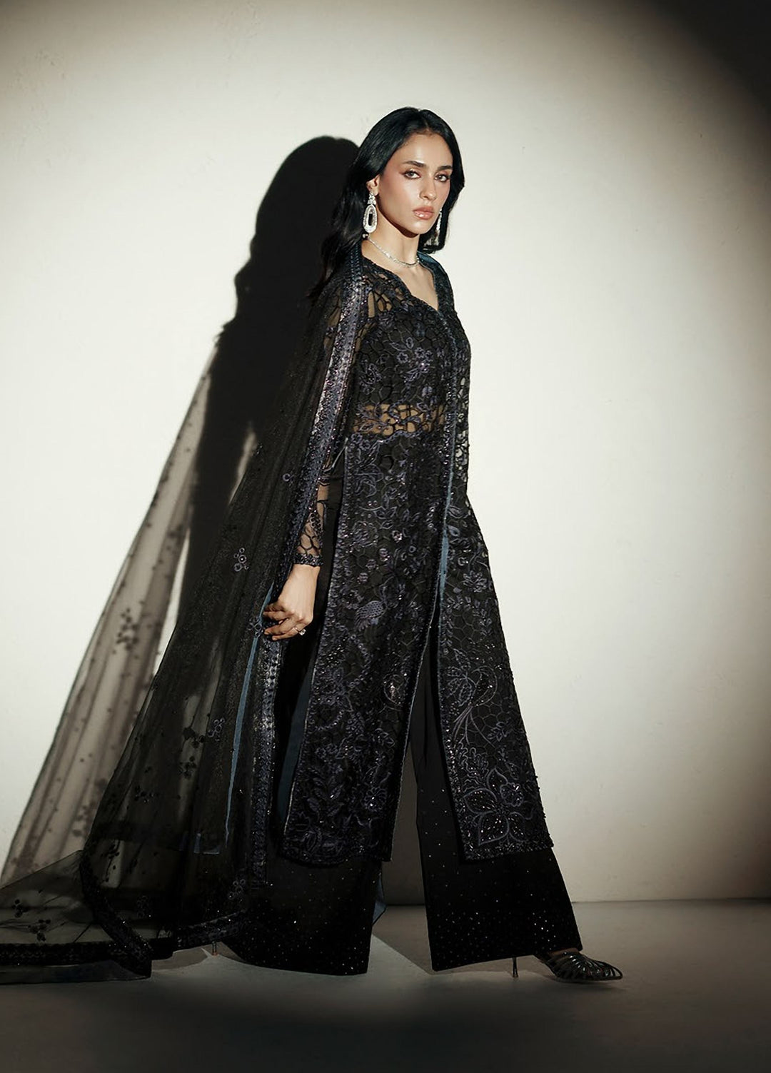 Vera Unstitched Embroidered Organza 3 Piece Suit VR26UWF Muse Black - Wedding Collection