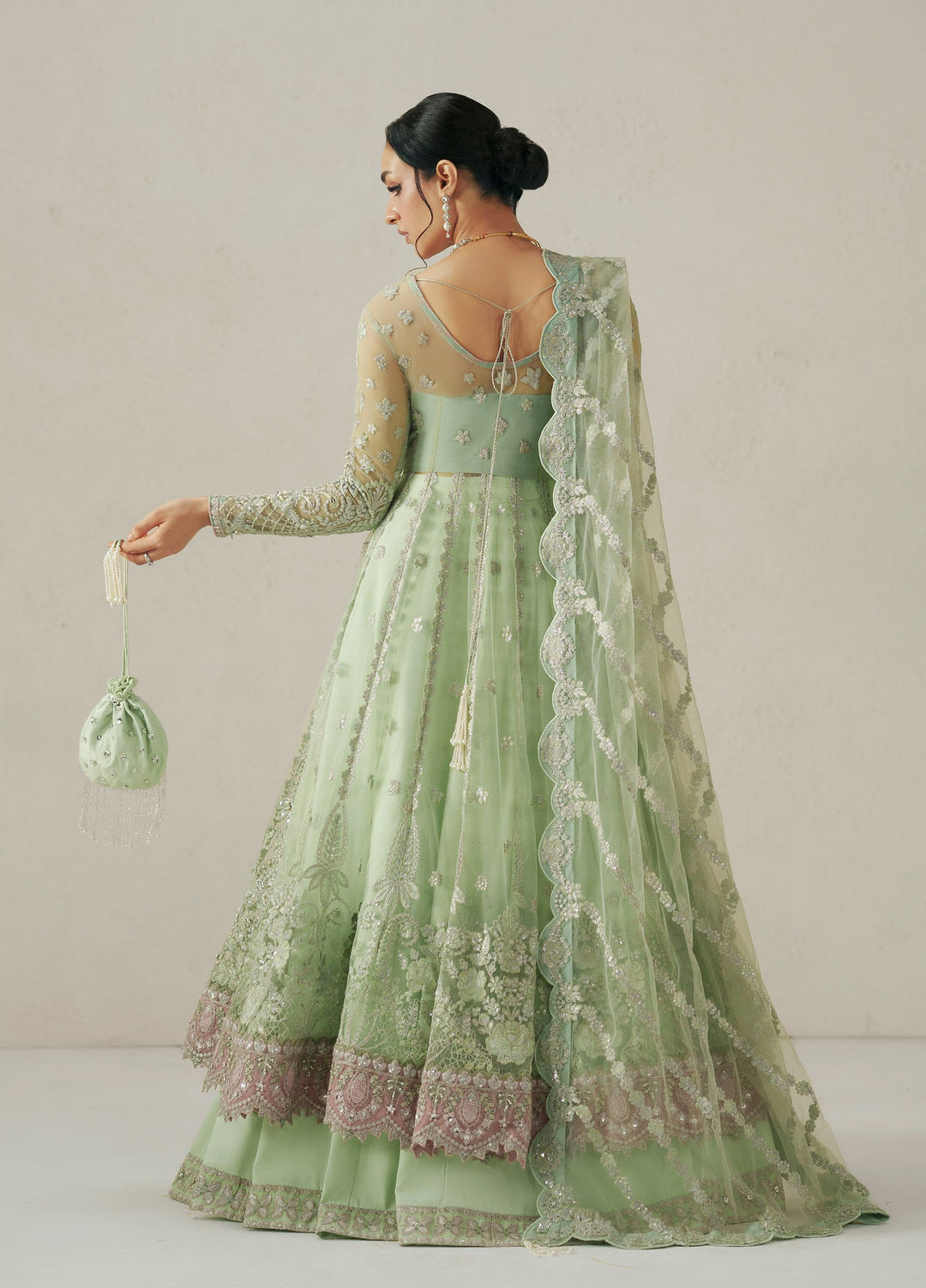 Vera Unstitched Embroidered Net Pishwas Suit VR26UWF Seafoam Green Pishwas - Wedding Collection