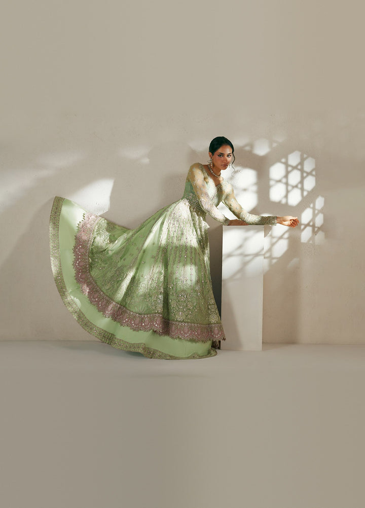 Vera Unstitched Embroidered Net Pishwas Suit VR26UWF Seafoam Green Pishwas - Wedding Collection
