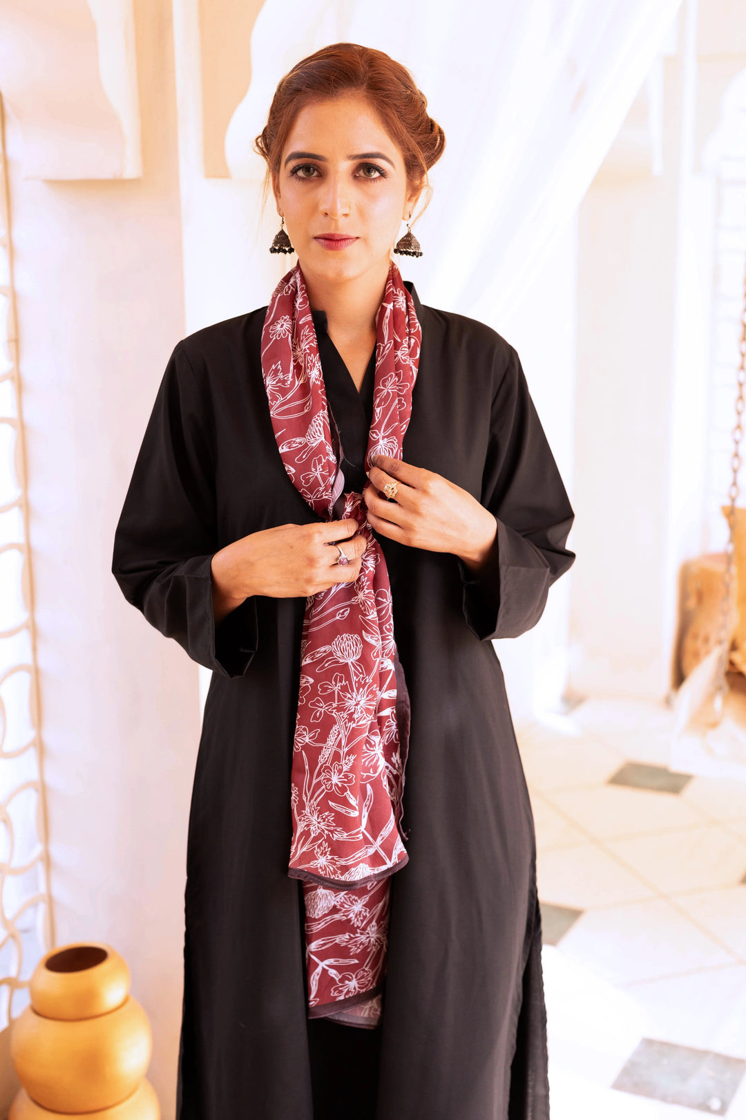 Dhaga Women Scarve Printed Crinkle Silk 1 Piece Mahogany - Summer Collection