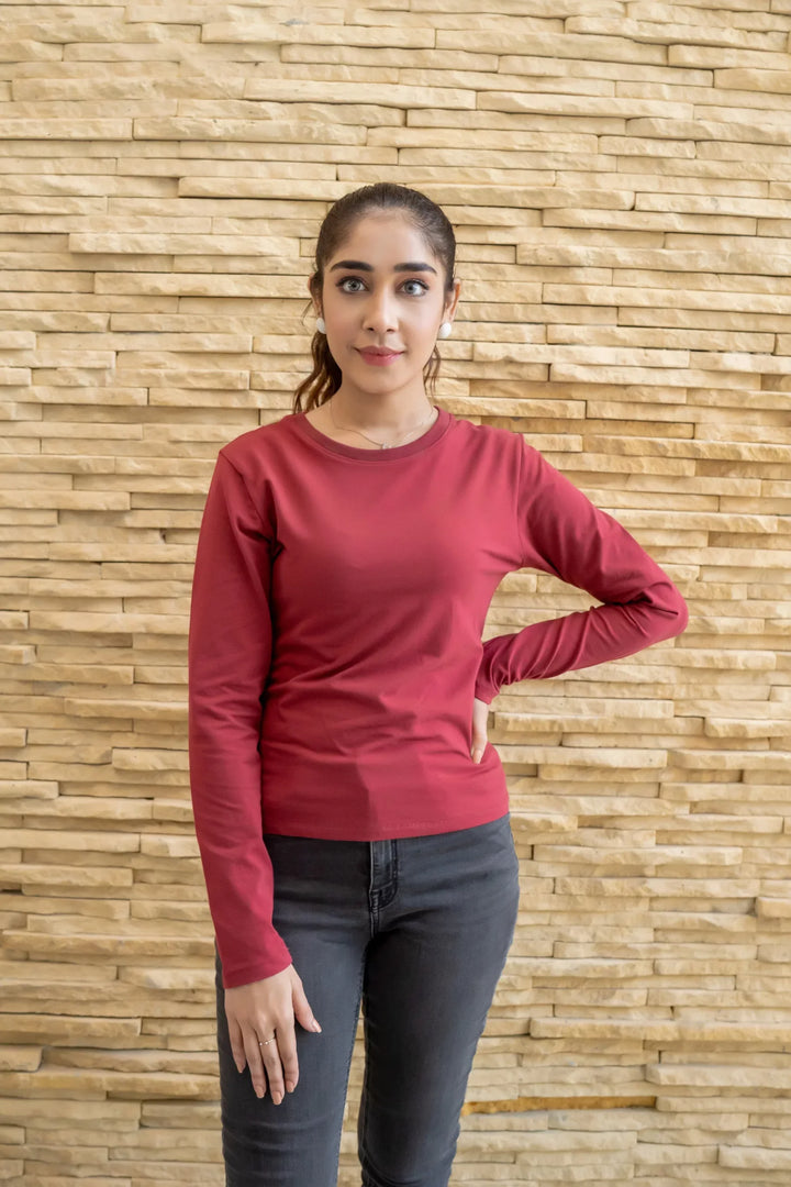 Dhaga Women Western Solids T- Shirt jersy Basic Mahroon DT10002 - Summer Collection