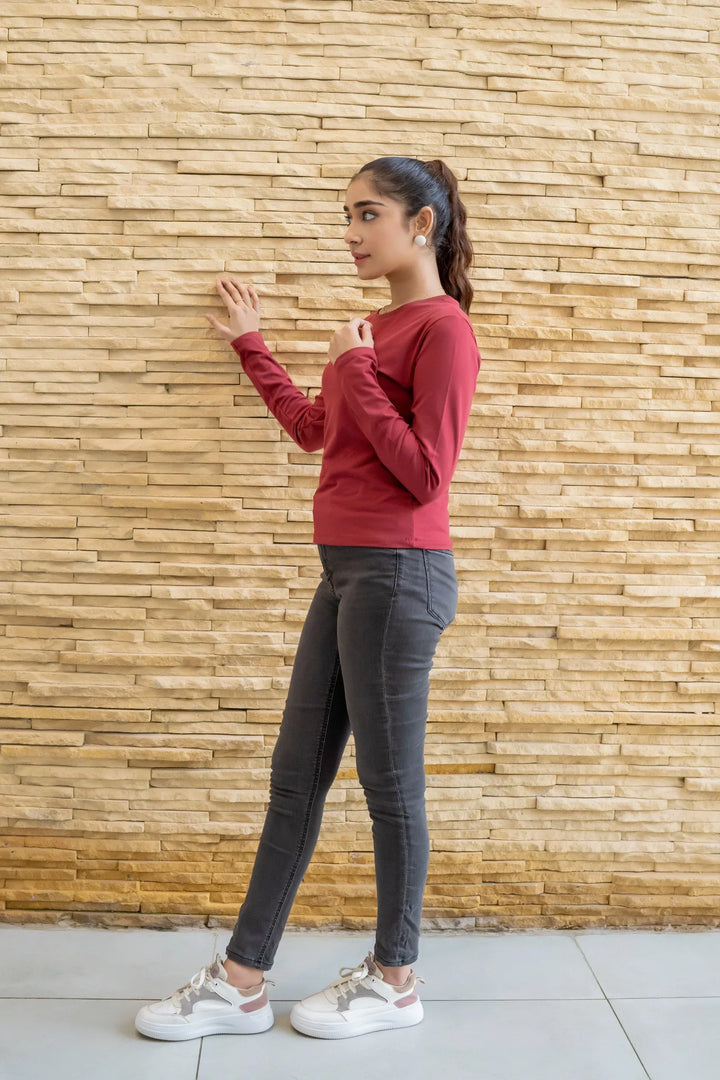 Dhaga Women Western Solids T- Shirt jersy Basic Mahroon DT10002 - Summer Collection