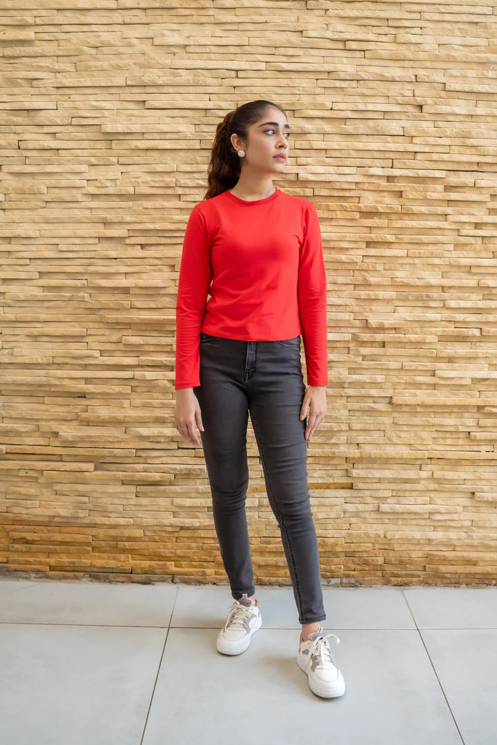 Dhaga Women Western Solids T- Shirt jersy Basic Red DT10002 - Summer Collection