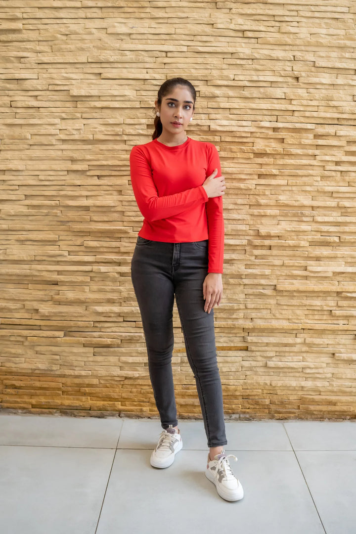 Dhaga Women Western Solids T- Shirt jersy Basic Red DT10002 - Summer Collection