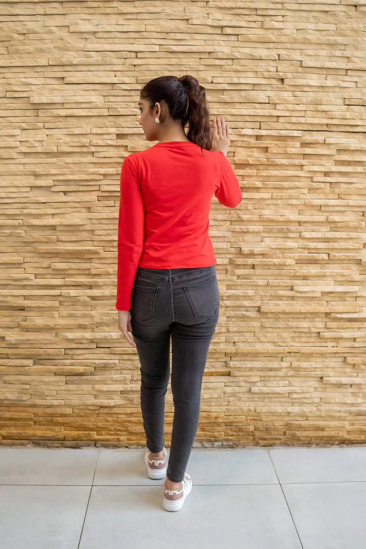 Dhaga Women Western Solids T- Shirt jersy Basic Red DT10002 - Summer Collection