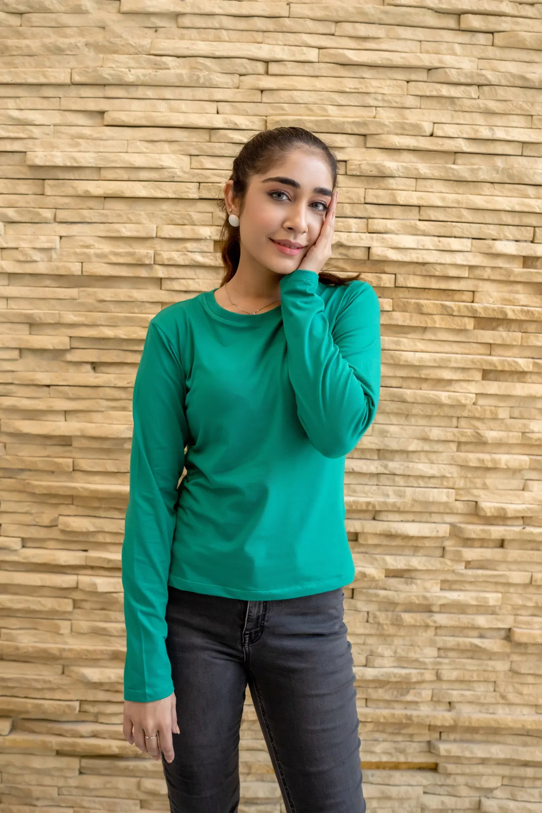 Dhaga Women Western Solids T- Shirt jersy Basic Green DT10002 - Summer Collection