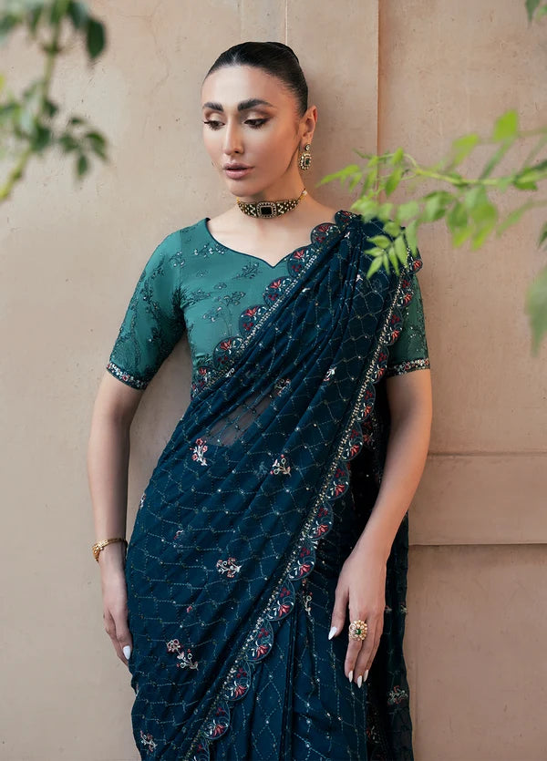 Rusukh by Sahane Unstitched Embroidered Chiffon Saree Suit GHAZAL Festive Collection
