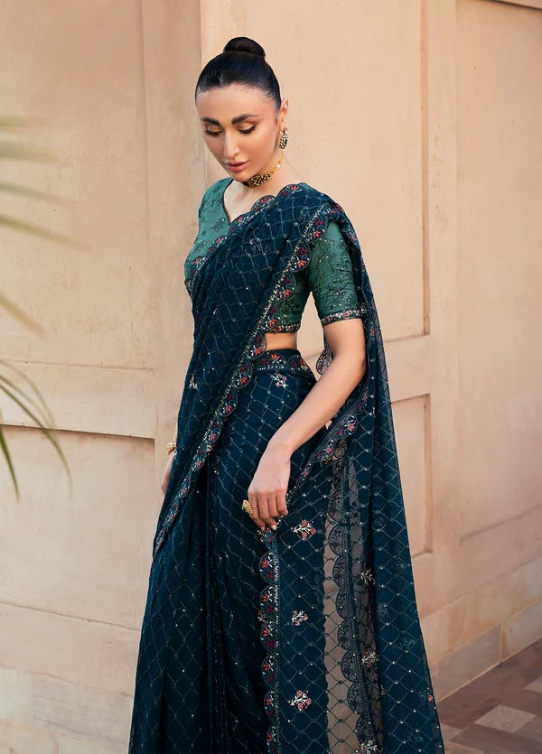 Rusukh by Sahane Unstitched Embroidered Chiffon Saree Suit GHAZAL Festive Collection