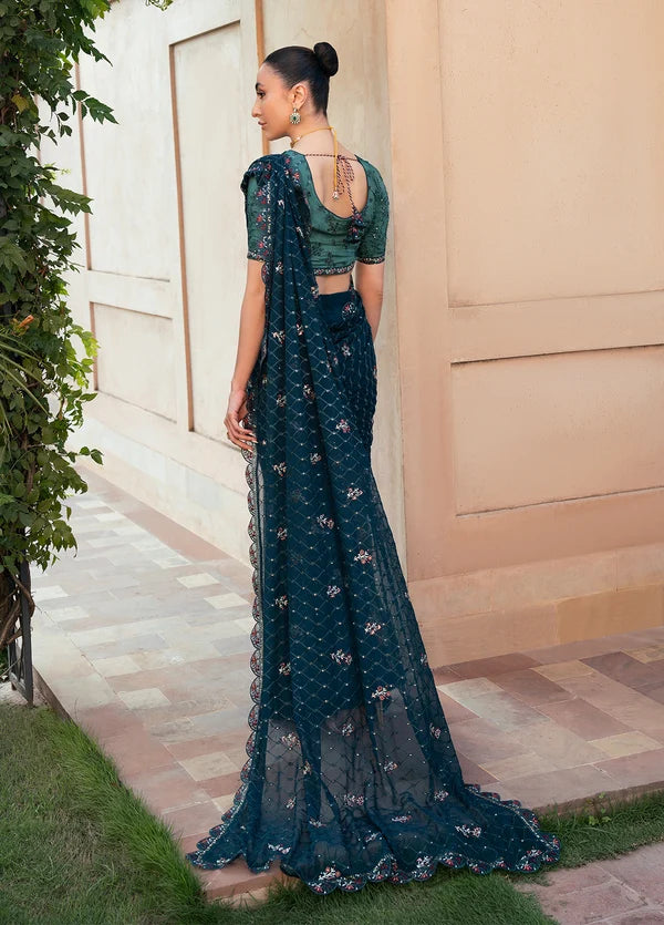 Rusukh by Sahane Unstitched Embroidered Chiffon Saree Suit GHAZAL Festive Collection