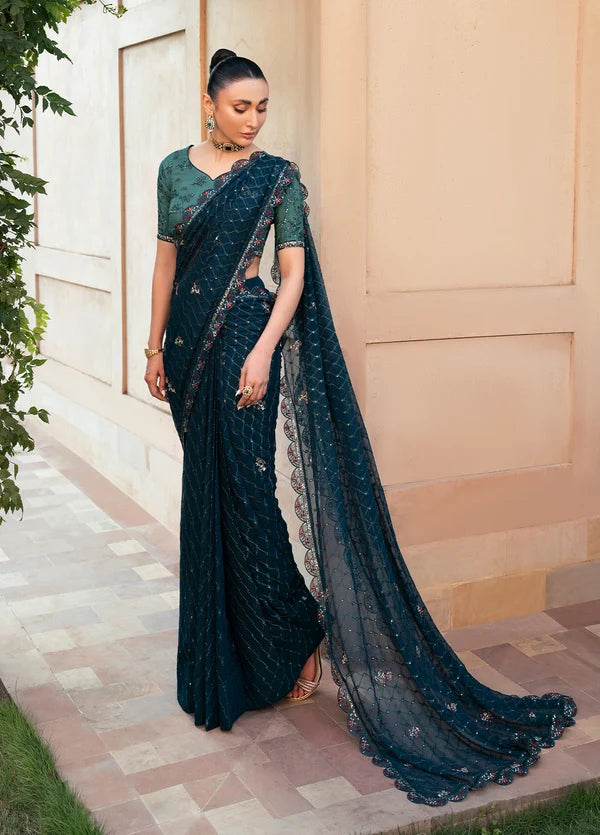 Rusukh by Sahane Unstitched Embroidered Chiffon Saree Suit GHAZAL Festive Collection