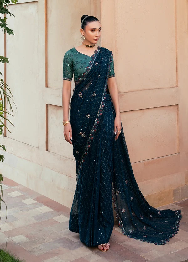 Rusukh by Sahane Unstitched Embroidered Chiffon Saree Suit GHAZAL Festive Collection