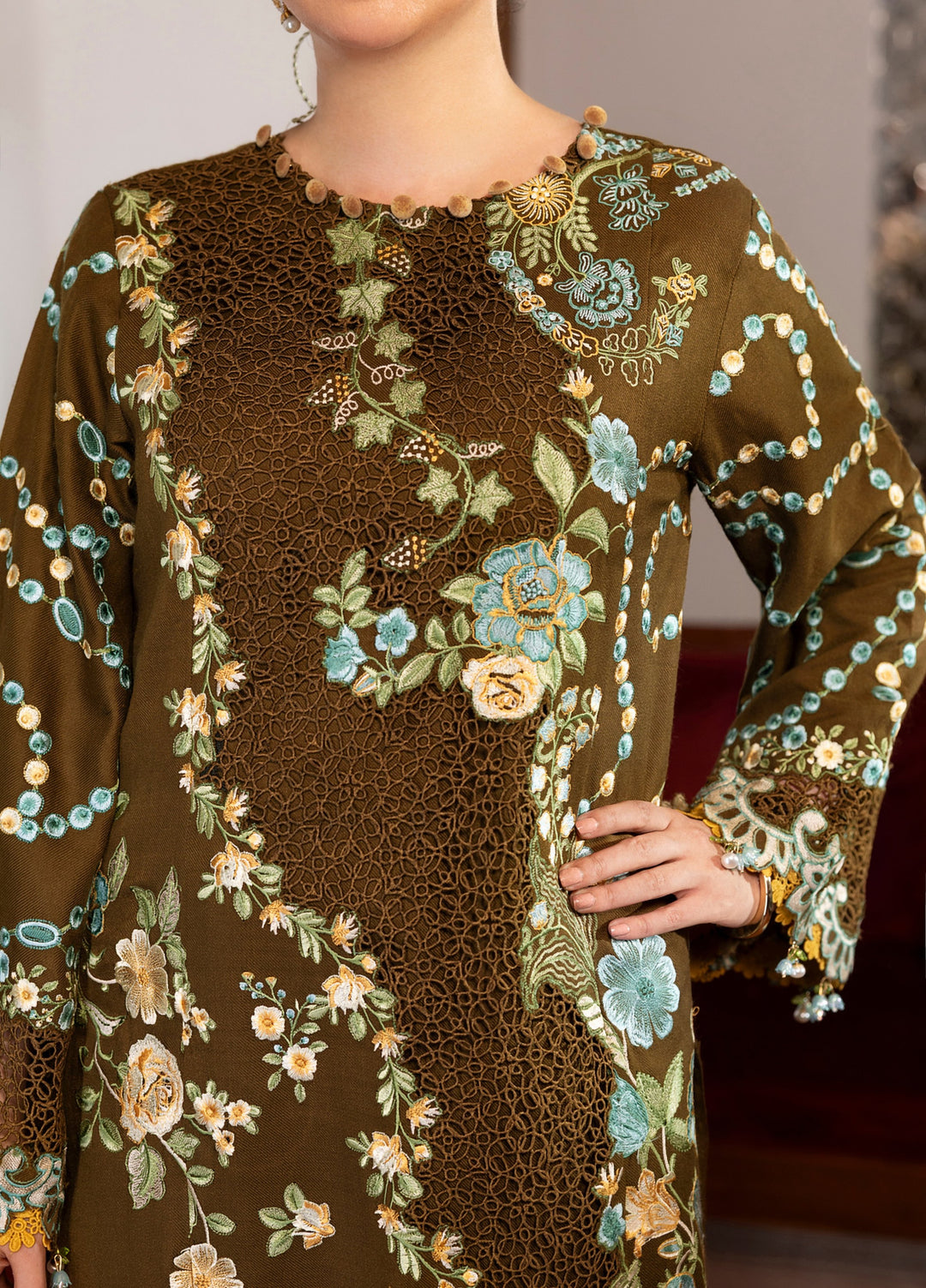 Plush Luxury by Asifa and Nabeel Unstitched Embroidered Pashmina 3 Piece Suit Hazel Hue WLXU-02 - Festive Collection
