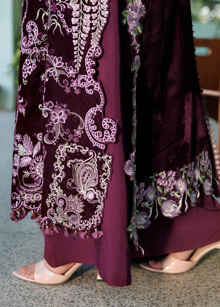 Plush Luxury by Asifa and Nabeel Unstitched Embroidered Velvet 3 Piece Suit Wine Shine WLXU-06 - Festive Collection